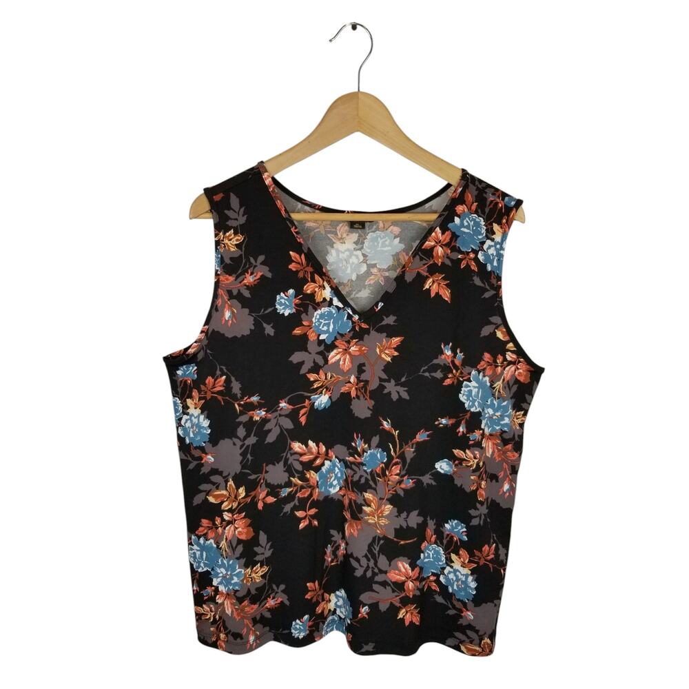 IMAN Stretch Slinky Knit 3 Piece Set Black Floral Tank Jacket Pants Size XL - Picture 4 of 9